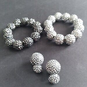 Set of Two Joan Boyce Expandable Bracelets & Matching Crystal Pierced Earrings